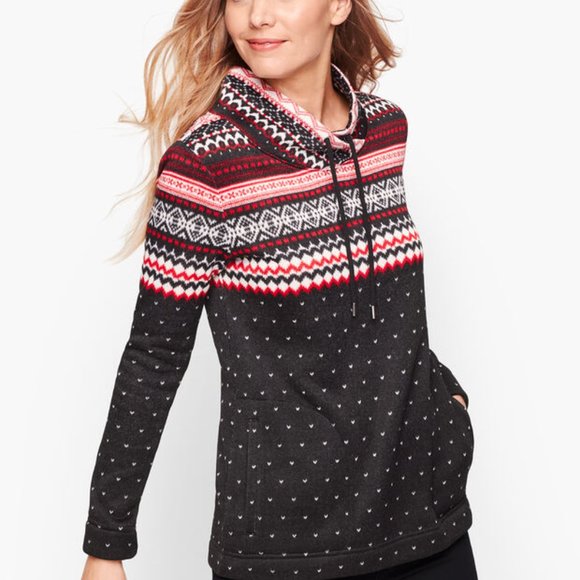 Talbots Geometric Nordic Fair Isle Fleece Sz LP - Picture 1 of 10